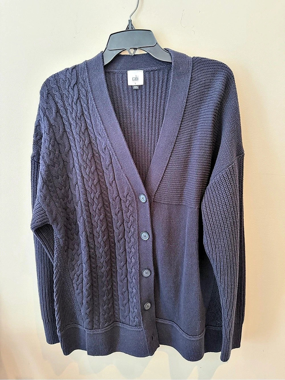 cabi Textbook Cardigan Cable Knit Cardigan in Blue Size Large NWT